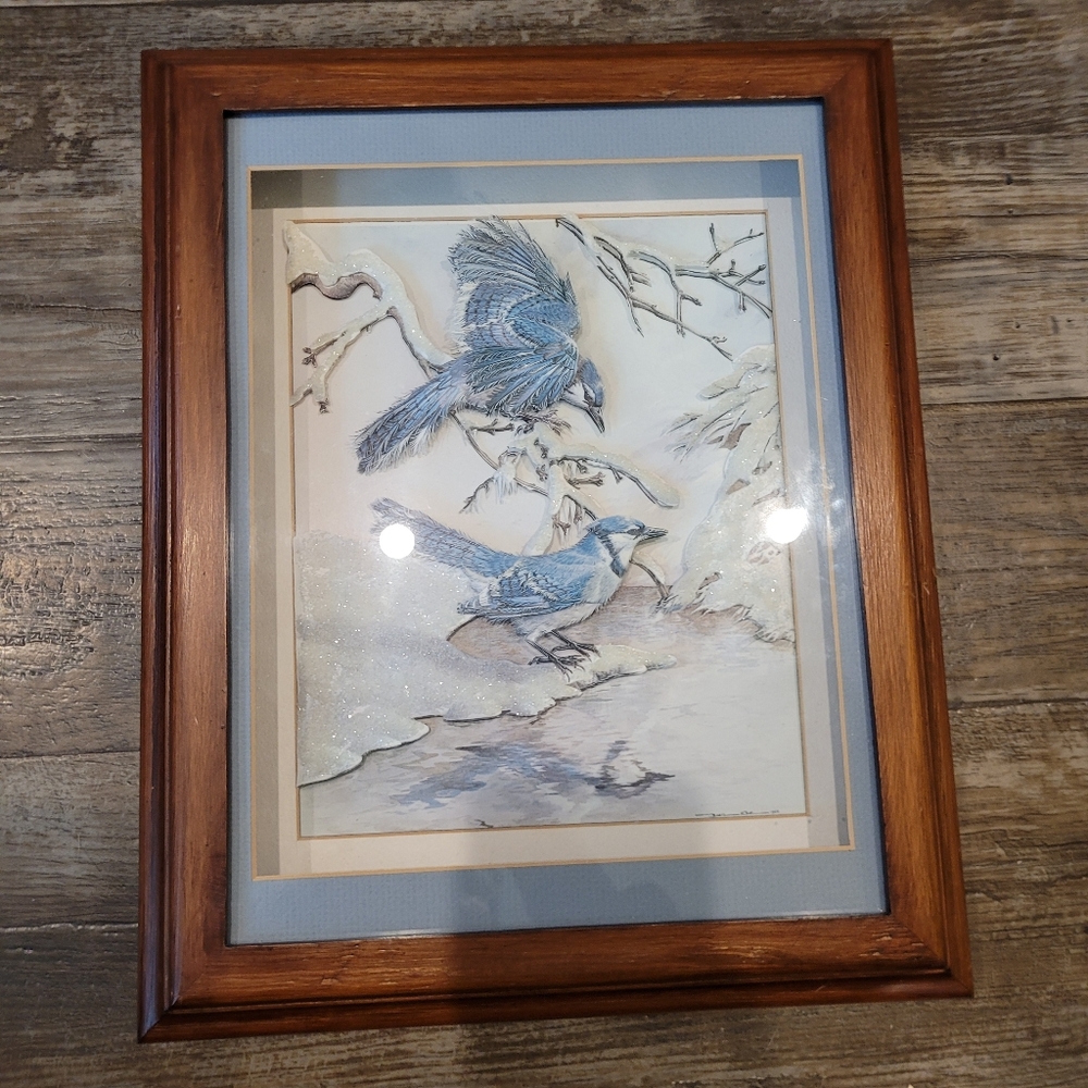 Vtg 3D Blue Jay Framed Artwork